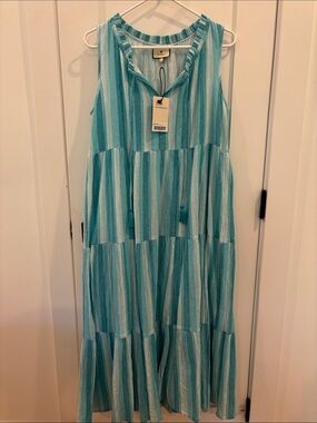 Tuckernuck Aqua and White Striped Maxi Dress
